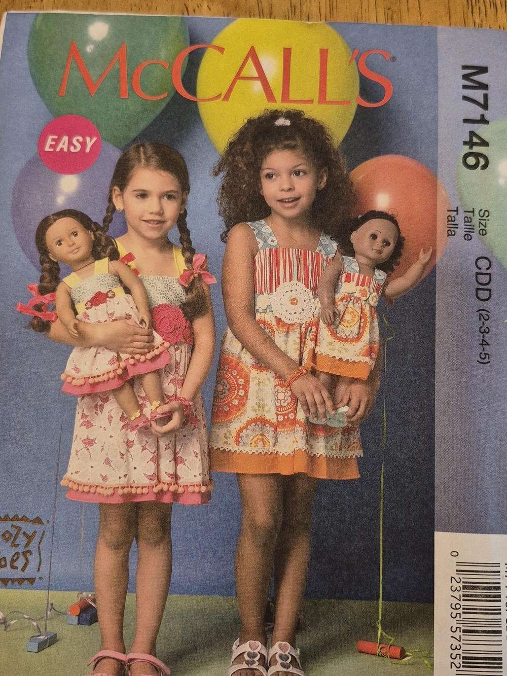 McCall's M7146 Easy sewing pattern Dress Girls Sz 2 3 4 5 And Matching 18" Doll